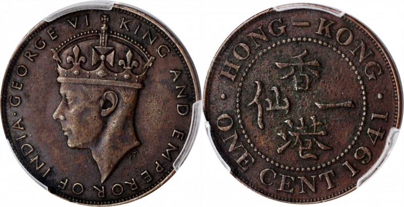 HONG KONG. Cent, 1941. London Mint. PCGS Genuine--Environmental Damage, AU Detai...