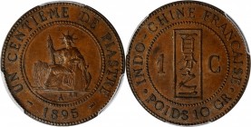 FRENCH INDO-CHINA. Cent, 1895-A. Paris Mint. PCGS MS-63 Brown Gold Shield.