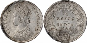 INDIA. British India. 1/4 Rupee, 1884-C. Calcutta Mint. Victoria. PCGS MS-63 Gold Shield.