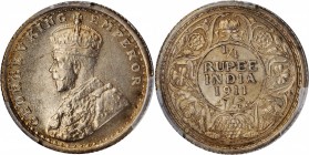 INDIA. British India. 1/4 Rupee, 1911-(C). Calcutta Mint. PCGS MS-65 Gold Shield.