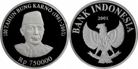INDONESIA. Silver 750000 Rupiah Pattern, 2001. PCGS PROOF-68 Deep Cameo Gold Shield.