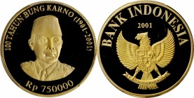 INDONESIA. Gilt-Copper 750000 Rupiah Pattern, 2001. PCGS PROOF-69 Deep Cameo Gold Shield.