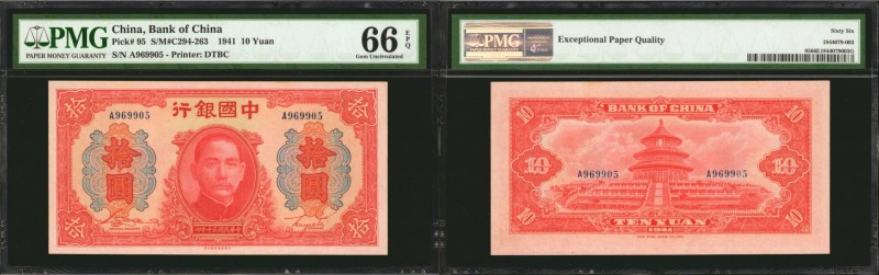 CHINA--REPUBLIC. Bank of China. 10 Yuan, 1941. P-95. PMG Gem Uncirculated 66 EPQ...