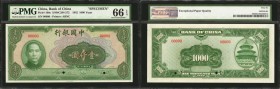CHINA--REPUBLIC. Bank of China. 1000 Yuan, 1942. P-100s. Specimen. PMG Gem Uncirculated 66 EPQ.