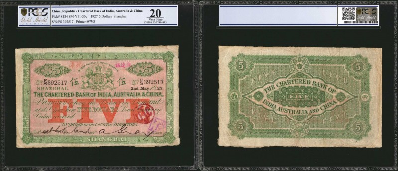 CHINA--FOREIGN BANKS. Chartered Bank of India, Australia & China. 5 Dollars, 192...