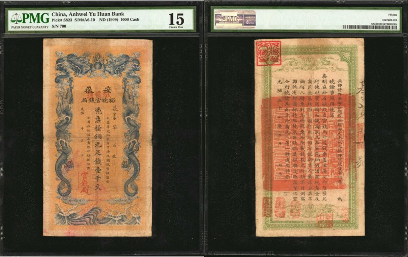 CHINA--PROVINCIAL BANKS. Anhwei Yu Huan Bank. 1000 Cash, ND (1909). P-S823. PMG ...