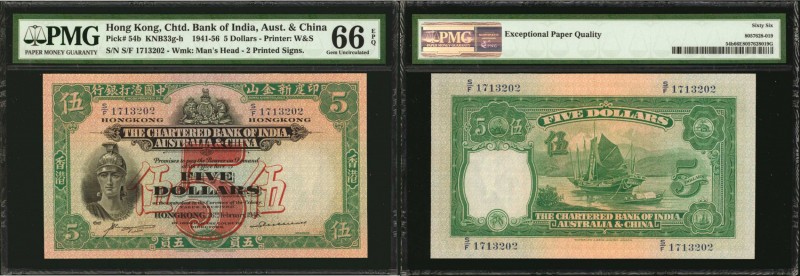 HONG KONG. Chartered Bank of India, Australia & China. 5 Dollars, 1941-56. P-54b...