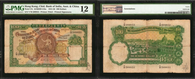 HONG KONG. Chartered Bank of India, Australia & China. 100 Dollars, 1941-56. P-5...