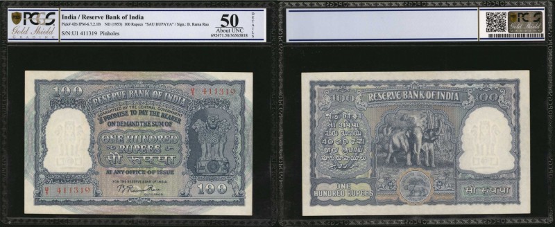 INDIA. Reserve Bank of India. 100 Rupees, ND (1953). P-42b. Consecutive. PCGS GS...