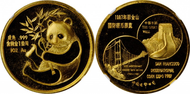 CHINA. 1 Ounce Gold Show Panda, 1987. Panda Series. NGC PROOF-68 Ultra Cameo.
F...