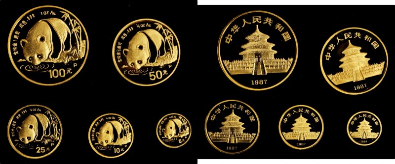 CHINA. Proof Set (5 Pieces), 1987-P. Panda Series. GEM BRILLIANT PROOF.
1) 100 ...