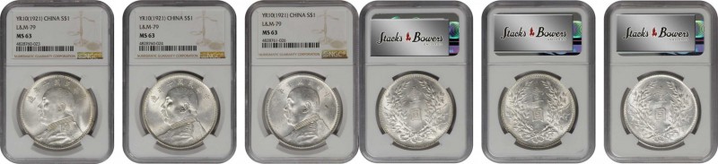 CHINA. Yuan Shih-kai Dollars (3 Pieces), Year 10 (1921). All NGC MS-63 Certified...