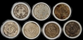 CHINA. Provincial Dragon Dollars (7 Pieces), ND (prior to 1908). Grade Range: FINE to EXTREMELY FINE.