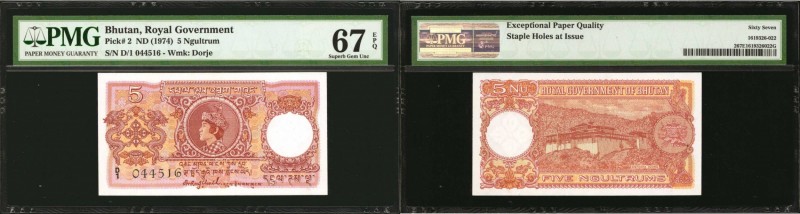 BHUTAN. Royal Government. 5 Ngultrum, ND (1974). P-2. PMG Superb Gem Uncirculate...