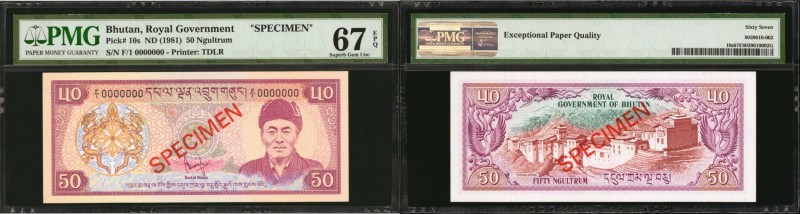 BHUTAN. Royal Government. 50 Ngultrum, ND (1981). P-10s. Specimen. PMG Superb Ge...