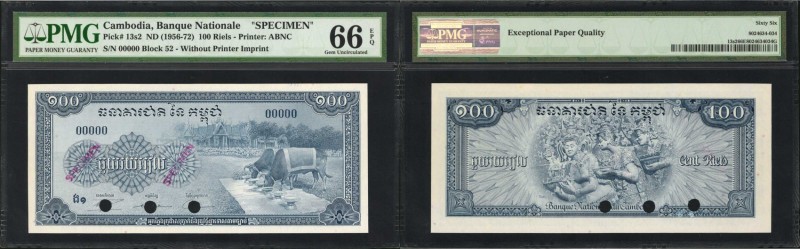 CAMBODIA. Banque Nationale du Cambodge. 100 Riels, ND (1956-72). P-13s2. Specime...