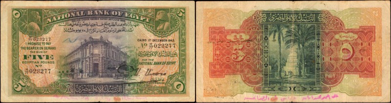 EGYPT. National Bank of Egypt. 5 Pounds, 1943. P-19c. Very Fine.
National bank ...