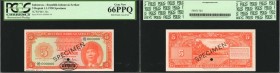 INDONESIA. Republik Indonesia Serikat. 5 Rupiah, 1950. P-36s. Specimen. PCGS Currency Gem New 66 PPQ. Hole Punch Cancelled.