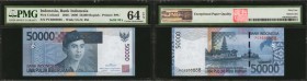 INDONESIA. Bank of Indonesia. 50,000 Rupiah, 2005 / 2006. P-Unlisted. Fancy Serial Numbers. PMG Choice Uncirculated 64 EPQ.