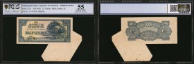 NERLANDS INDIES. Japanese Government. 1/2 Gulden, ND (1942). P-122b. Error Note. PCGS GSG About Uncirculated 55.