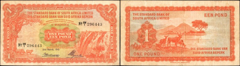 SOUTHWEST AFRICA. Standard Bank of South Africa Limited. 1 Pound, 1942. P-8. Ver...