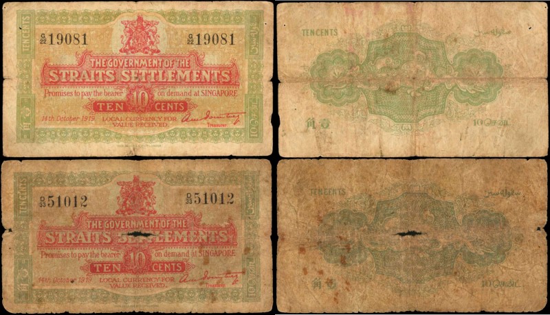 STRAITS SETTLEMENTS. Government of Straits Settlements. 10 Cents, 1919. P-8b. Ve...