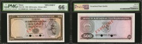 TIMOR. Banco Nacional Ultramarino. 500 Escudos, 1963. P-29s. Specimen. PMG Gem Uncirculated 66 EPQ.