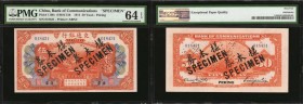 CHINA--REPUBLIC. Bank of Communications. 50 Yuan, 1914. P-119fs. Specimen. PMG Choice Uncirculated 64 EPQ.