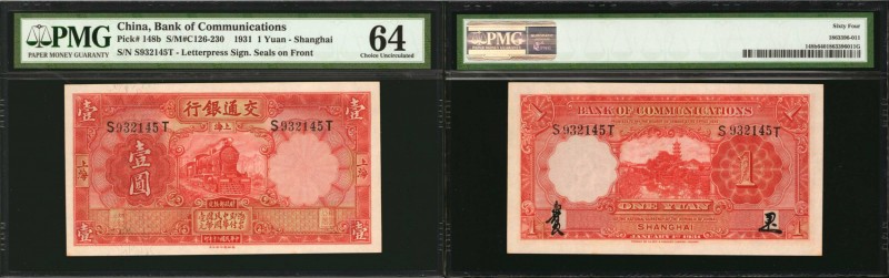 CHINA--REPUBLIC. Bank of Communications. 1 Yuan, 1931. P-148b. PMG Choice Uncirc...