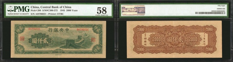 CHINA--REPUBLIC. Central Bank of China. 2000 Yuan, 1945. P-299. PMG Choice About...