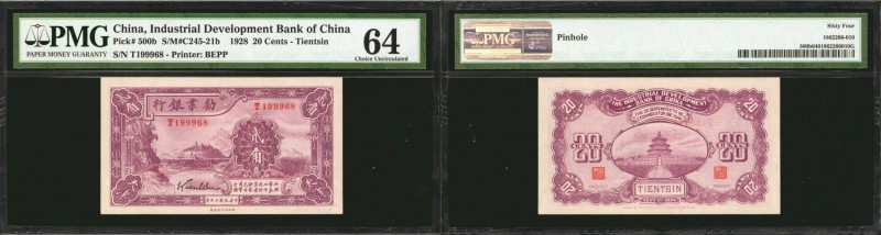 CHINA--REPUBLIC. Industrial Development Bank of China. 20 Cents, 1928. P-500b. P...