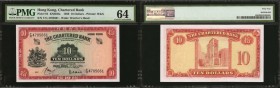 HONG KONG. Chartered Bank. 10 Dollars, 1959 & ND (1962-70). P-64 & 70c. PMG Choice Uncirculated 64 & Superb Gem Uncirculated 67 EPQ.
