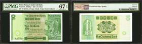 HONG KONG. Chartered Bank. 10 Dollars, 1981. P-77b. Consecutive. PMG Superb Gem Uncirculated 67 EPQ.
