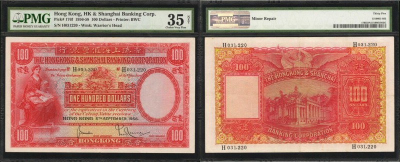 HONG KONG. Hong Kong & Shanghai Banking Corporation. 100 Dollars, 1956-58. P-176...