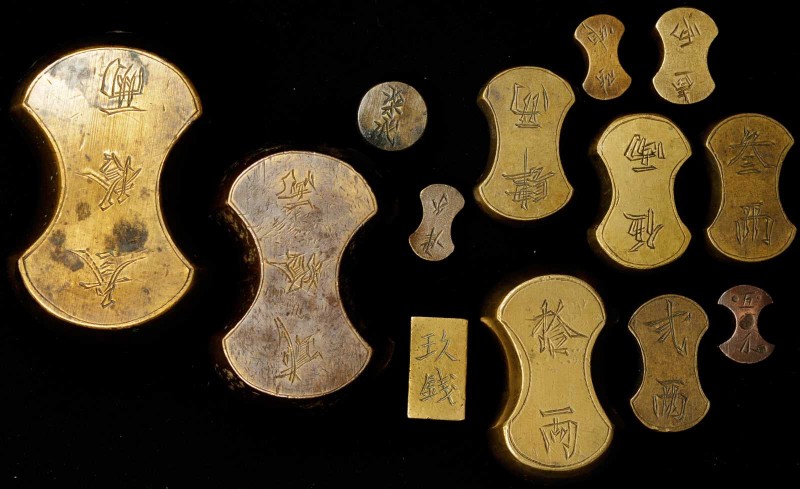 CHINA. Set of Brass Tael Weights (13 Pieces), ND. Average Grade: VERY FINE.
Mos...