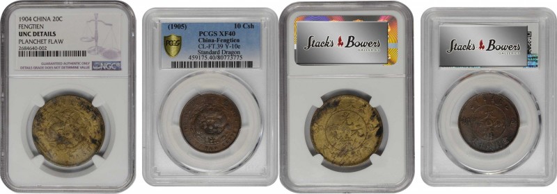 CHINA. Fengtien. Duo of 20 & 10 Cash (2 Pieces), 1904 & 1905. Both NGC or PCGS C...