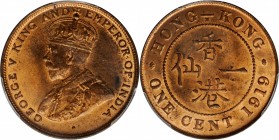 HONG KONG. Cent, 1919-H. Heaton Mint. PCGS MS-64 Red Brown Gold Shield.