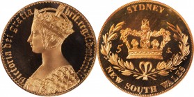 AUSTRALIA. Bronze Fantasy 5 Shillings Pattern, "1851" (ca. 2000). By INA (International Numismatic Agency). Victoria. PCGS PROOF-67 Cameo Gold Shield.