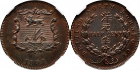 BRITISH NORTH BORNEO. 1/2 Cent, 1891-H. Heaton Mint. NGC MS-62 Brown.