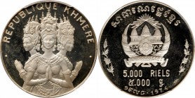 CAMBODIA. 5000 Riels, 1974. PCGS PROOF-64 Deep Cameo Gold Shield.