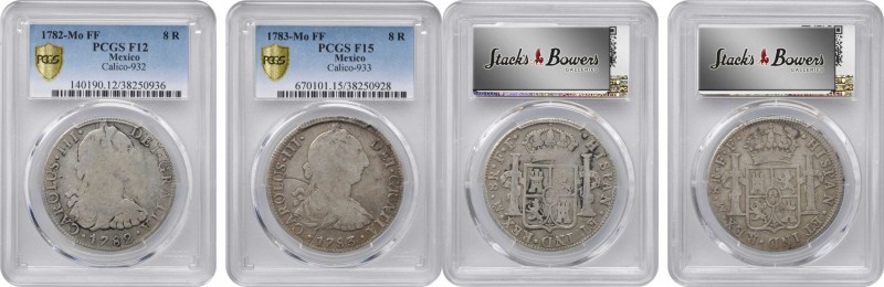 MEXICO. Duo of 8 Reales (2 Pieces), 1782-83. Mexico City Mint. Charles III. Both...