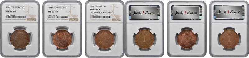 STRAITS SETTLEMENTS. Trio of Cents (3 Pieces), 1901-07. All NGC Certified.
1) 1...