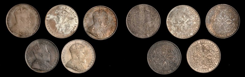 STRAITS SETTLEMENTS. Group of Dollars (5 Pieces), 1907-20. Grade Range: VERY FIN...