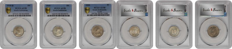 STRAITS SETTLEMENTS. Trio of Minors (3 Pieces), 1910-20. All PCGS Gold Shield Ce...