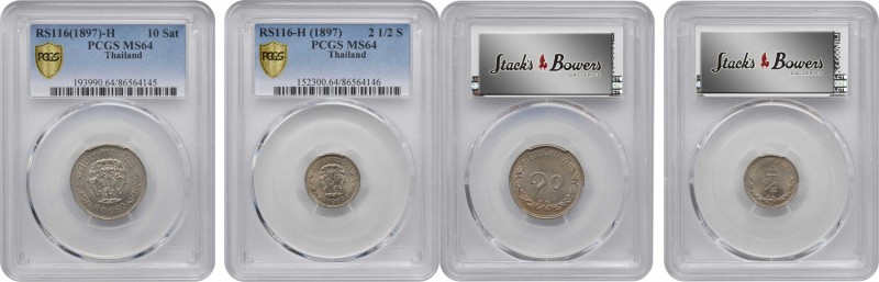 THAILAND. Duo of Copper-Nickel Issues (2 Pieces), RS 116 (1897)-H. Heaton Mint. ...