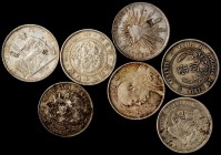 MIXED LOTS. Mixed Chopmarked Dollars (7 Pieces), 1875-1927. Grade Range: FINE to VERY FINE.
