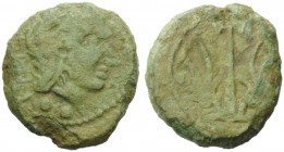 Etruria, Vetulonia, Sextant, c. 300-250 BC; AE (g 7,81; mm 22; h 6); Head of Neptune r., wearing ketos head-dress; below, two pellets; Rv. Trident bet...