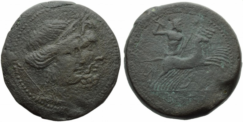 Campania, Capua, As, c. 216-211 BC; AE (g 40,43; mm 38; h 2); Jugate bust of Jun...