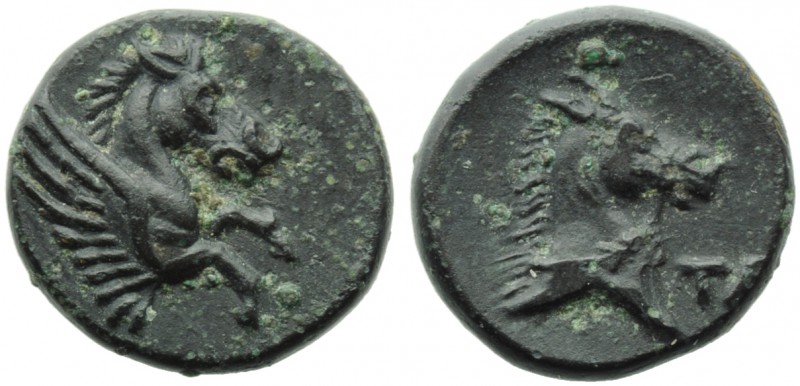 Apulia, Tarentum, Bronze, c. 275-200 BC; AE (g 1,76; mm 12; h 6); Forepart hippo...