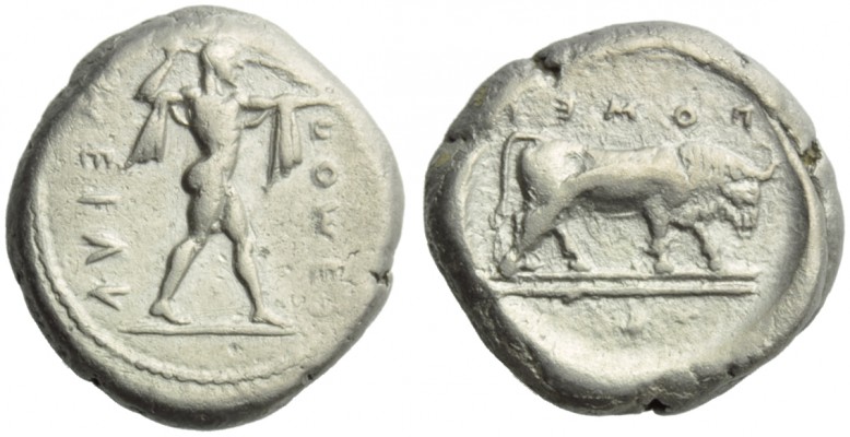 Lucania, Poseidonia, Stater, c. 470-445 BC; AR (g 7,77; mm 19; h 3); ΠΟΣEI - ΣΕΙ...